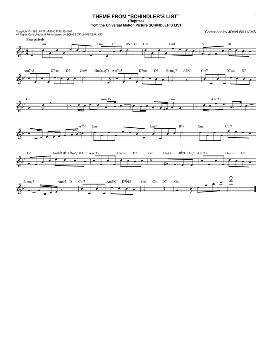 Theme From Schindler's List (Reprise) Piano scores gallery preview page 1