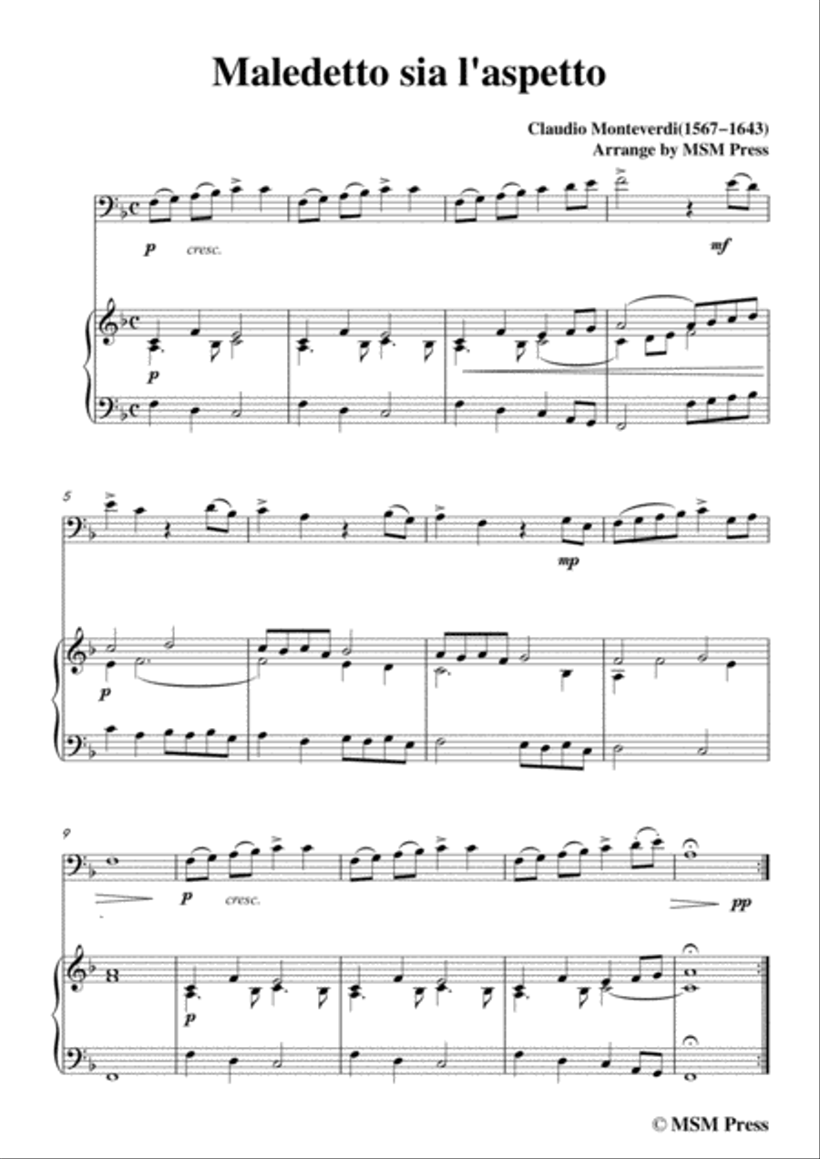Monteverdi-Maledetto sia l'aspetto, for Cello and Piano Piano scores gallery preview page 3