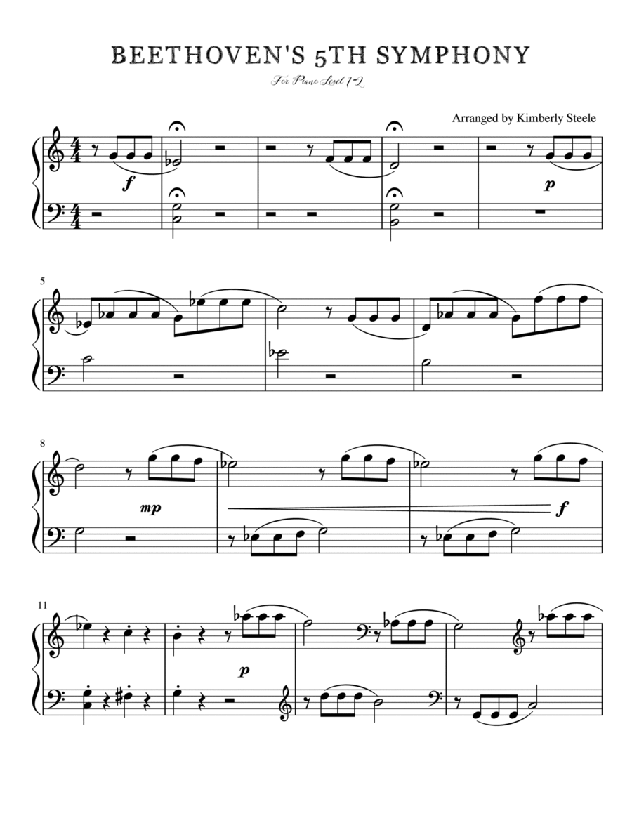 Best Recital: Beethoven's 5th Symphony Easy Piano scores gallery preview page 1