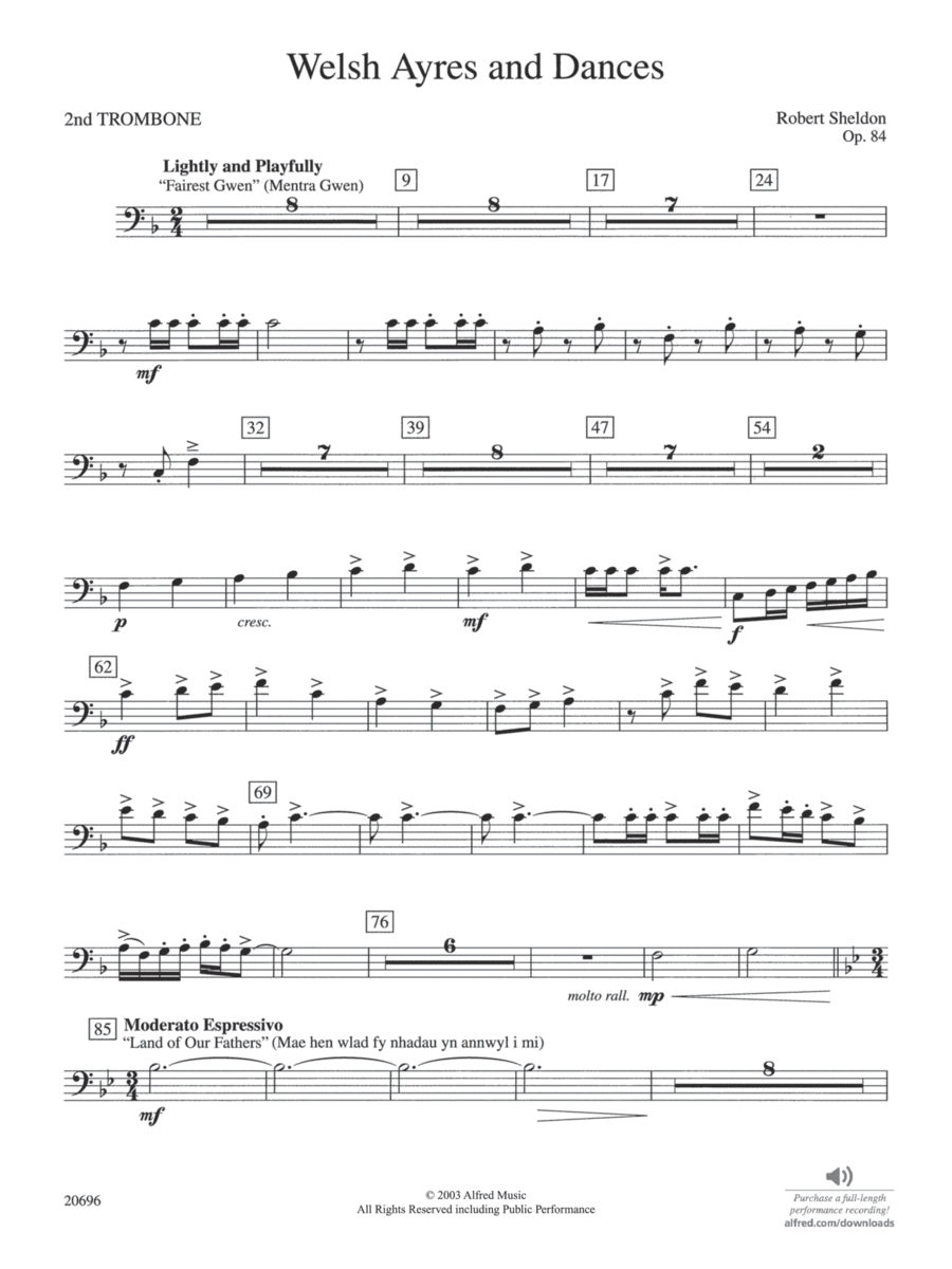 Welsh Ayres & Dances: 2nd Trombone Concert Band scores gallery preview page 1