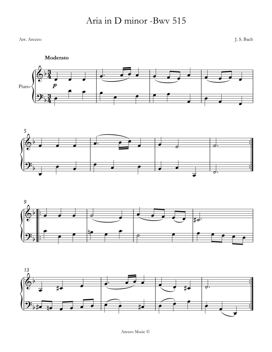 aria in d minor bwv 515 piano sheet music Chamber Music scores gallery preview page 1