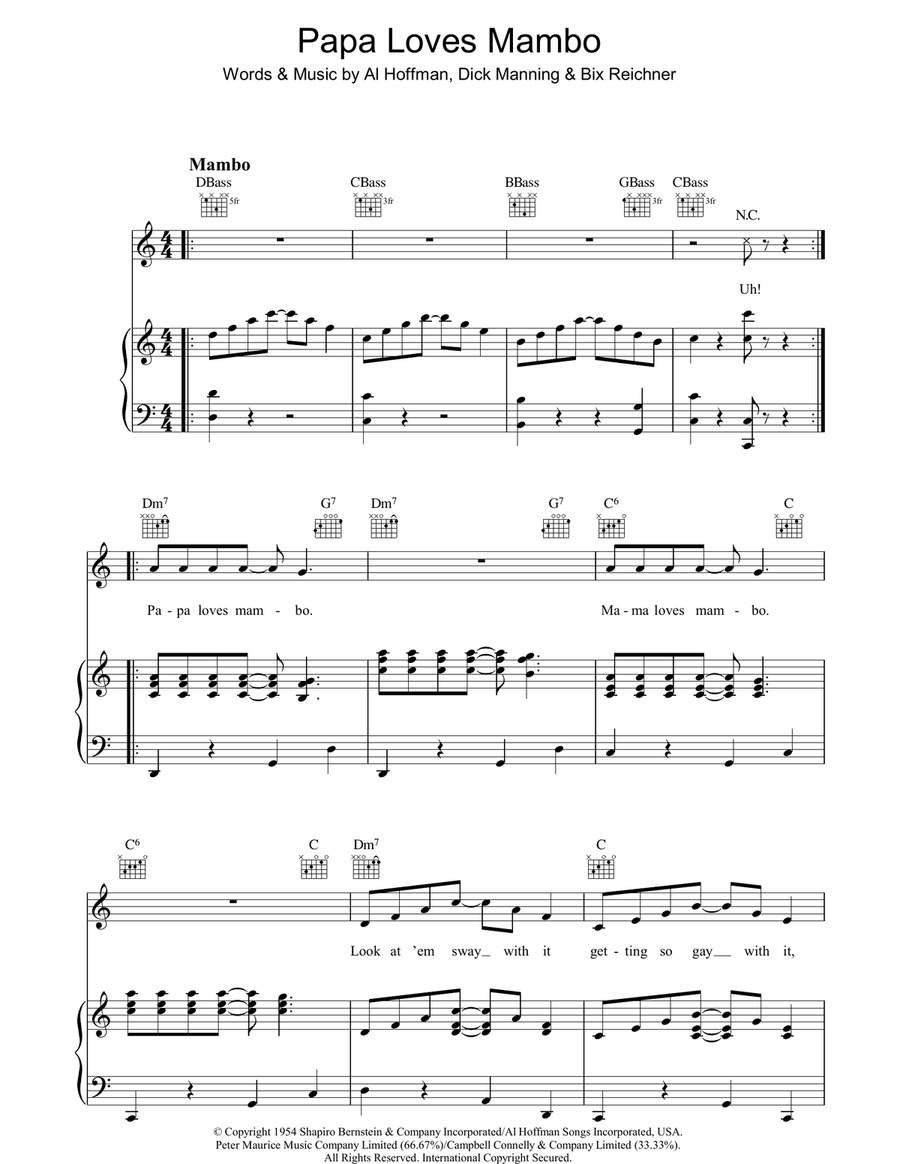 Papa Loves Mambo Papa Loves Mambo Piano, Vocal, Guitar scores gallery preview page 1