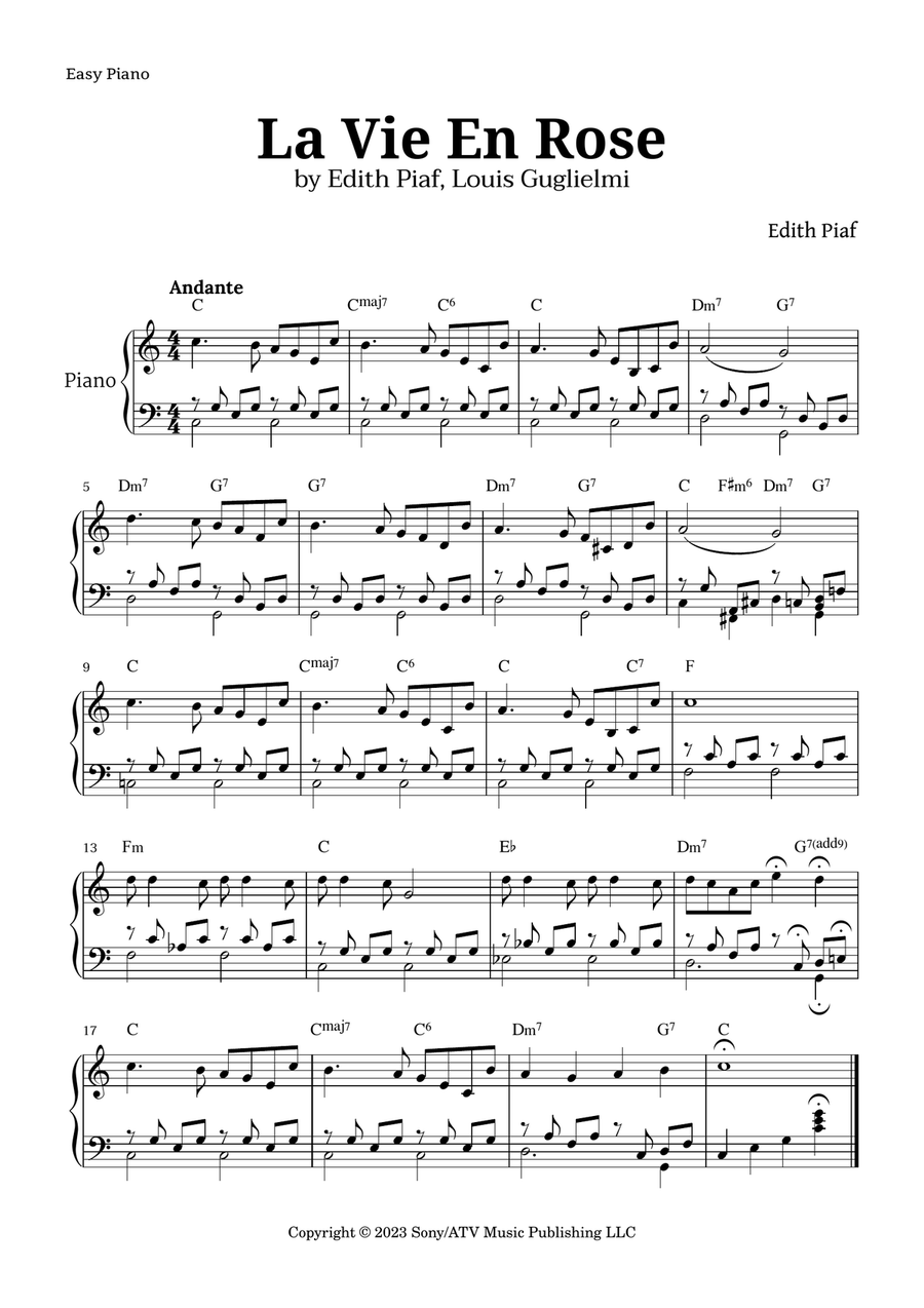 La Vie En Rose Easy Piano scores gallery preview page 1