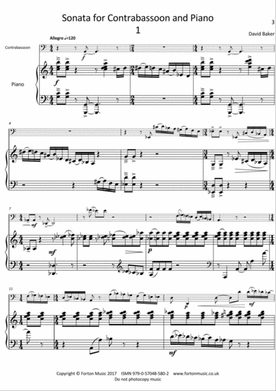 Sonata for Contrabassoon and Piano Bassoon Solo scores gallery preview page 2