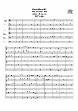 Book cover for Aus der Tiefe Not schrei ich zu dir from Klavieruebung III, BWV 686 (arrangement for 6 recorders)