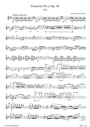 Book cover for Concerto No 1, Op 16 Violin (de Beriot)