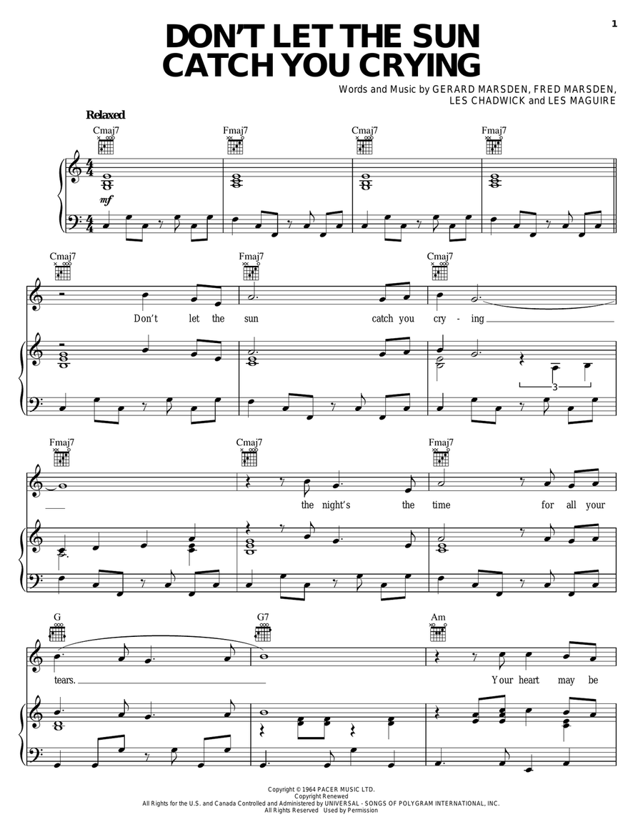 Don't Let The Sun Catch You Crying Piano, Vocal, Guitar scores gallery preview page 1