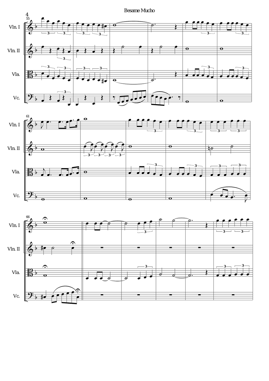 Besame Mucho (Kiss Me Much) String Quartet scores gallery preview page 4