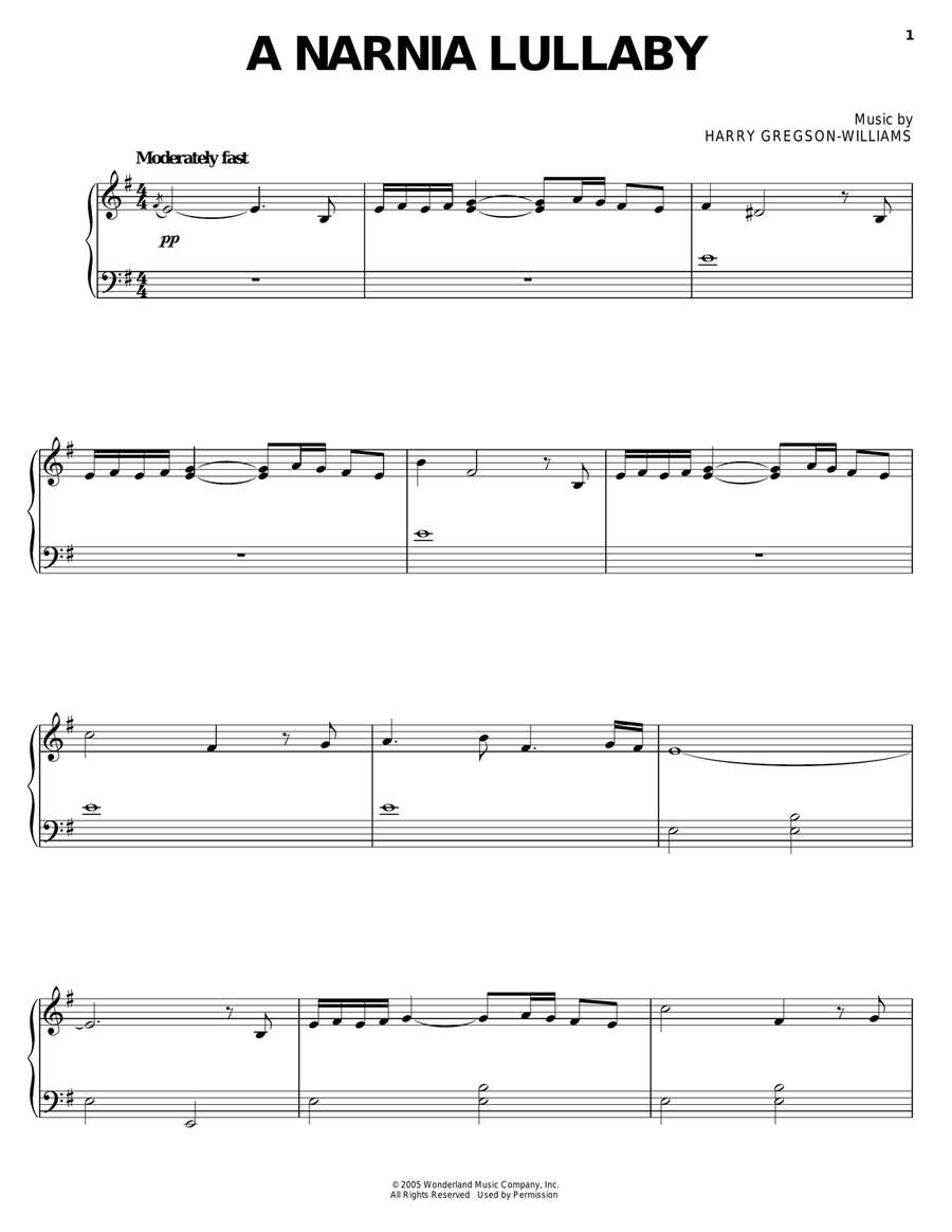 A Narnia Lullaby Piano, Vocal, Guitar scores gallery preview page 1