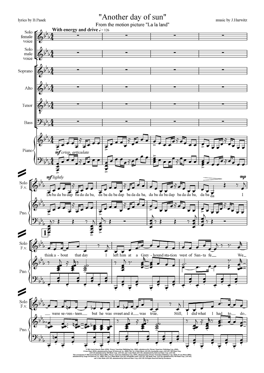 Another Day Of Sun Another Day Of Sun 4-Part scores gallery preview page 1