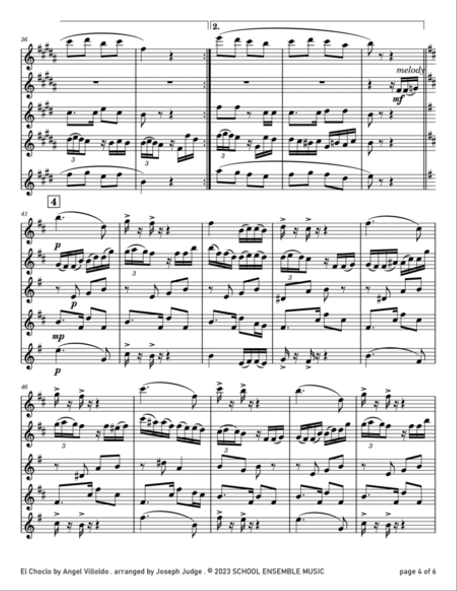 El Choclo by Villoldo for Saxophone Quartet in Schools Saxophone Quartet scores gallery preview page 4