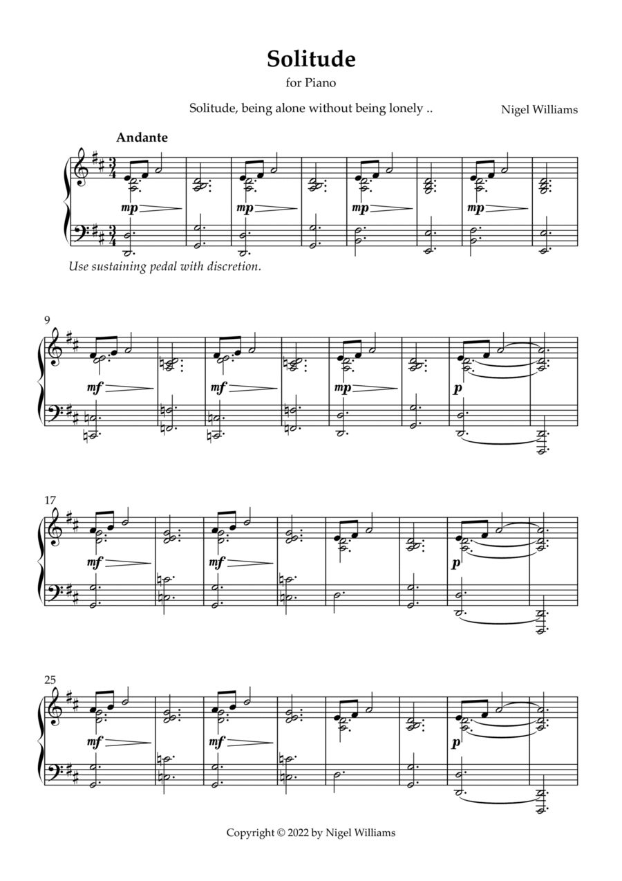 Solitude Solitude Piano Solo scores gallery preview page 1