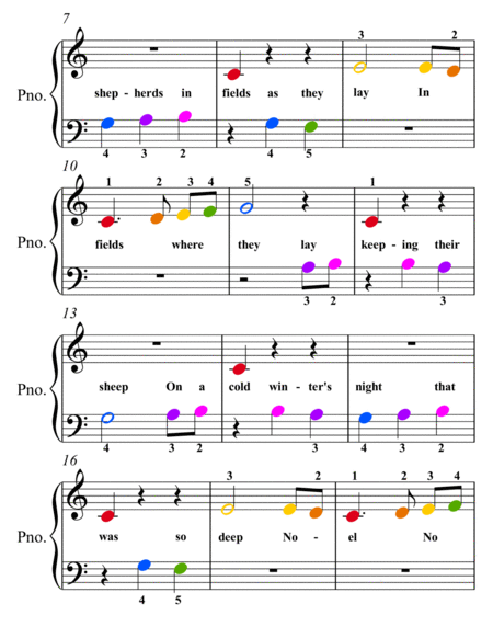 First Noel Beginner Piano Sheet Music with Colored Notation