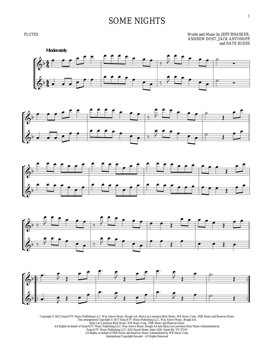 Some Nights Flute Duet scores gallery preview page 1