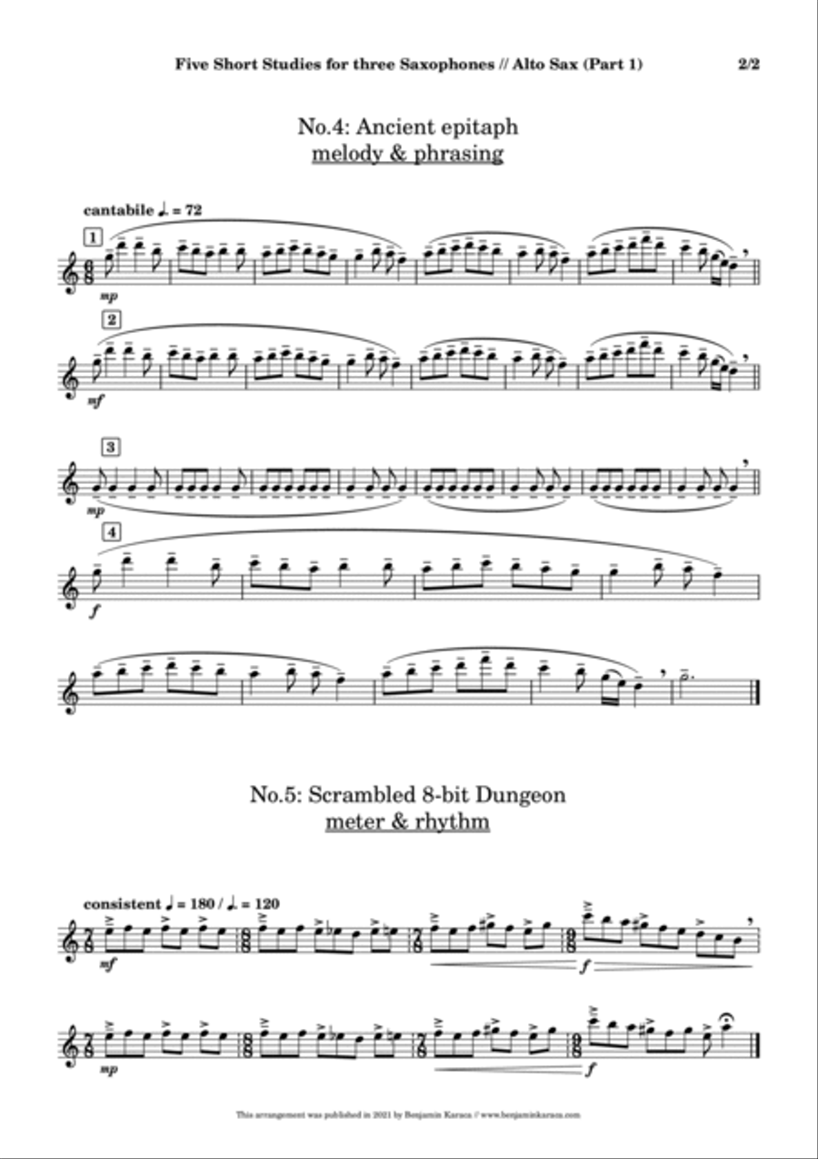 Five Short Studies for Three Saxophones Woodwind Trio scores gallery preview page 6