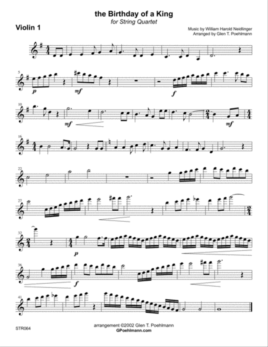 THE BIRTHDAY OF A KING - STRING QUARTET (unaccompanied) A Cappella scores gallery preview page 4