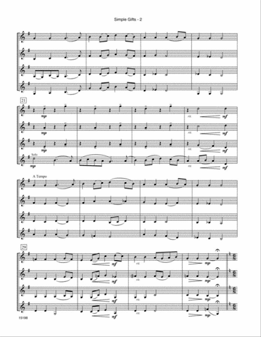 Simple Gifts Bass Clarinet scores gallery preview page 3