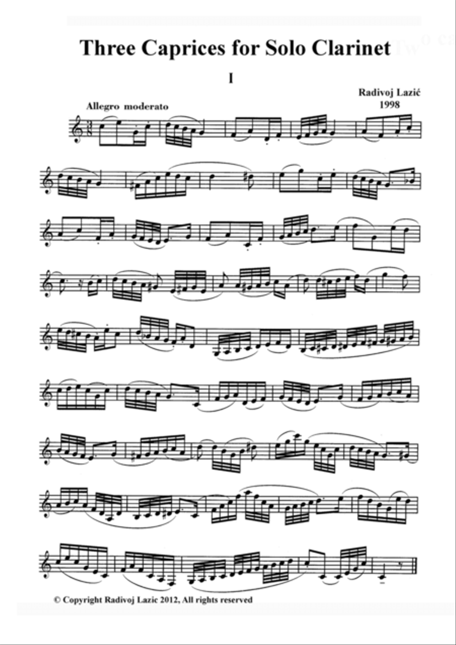 Three Caprices for Solo Clarinet Clarinet Solo scores gallery preview page 1