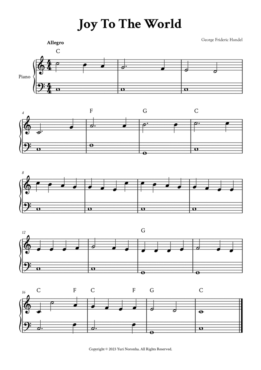 Joy To The World - Easy Piano (C Major with Chords) image number null