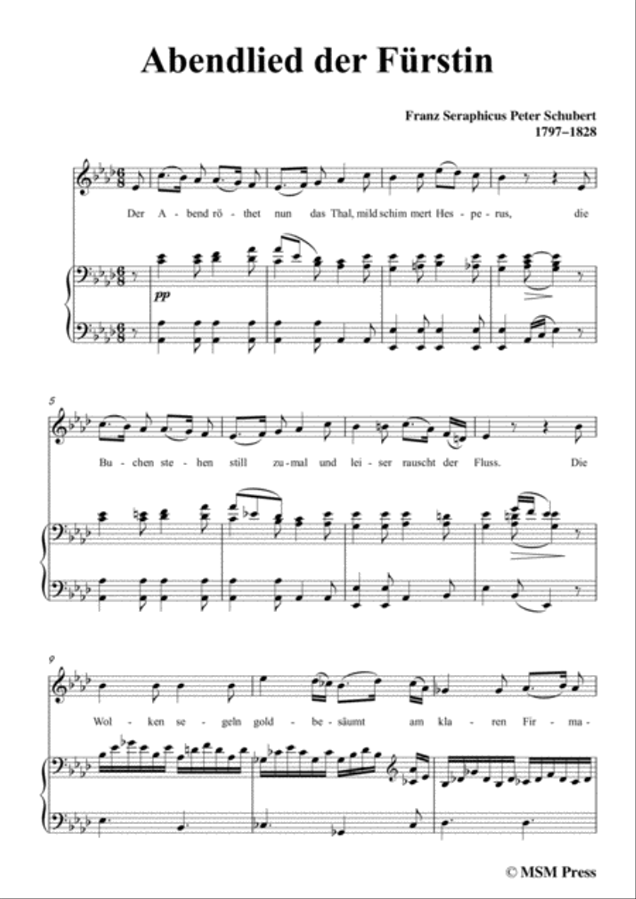 Schubert-Abendlied der Fürstin,in A flat Major,for Voice and Piano Voice Solo scores gallery preview page 3