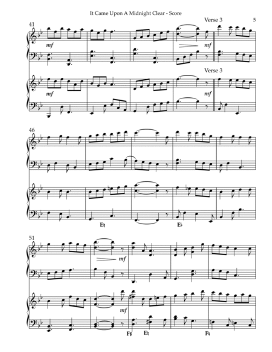 It Came Upon A Midnight Clear, Harp Duet - Key of Bb