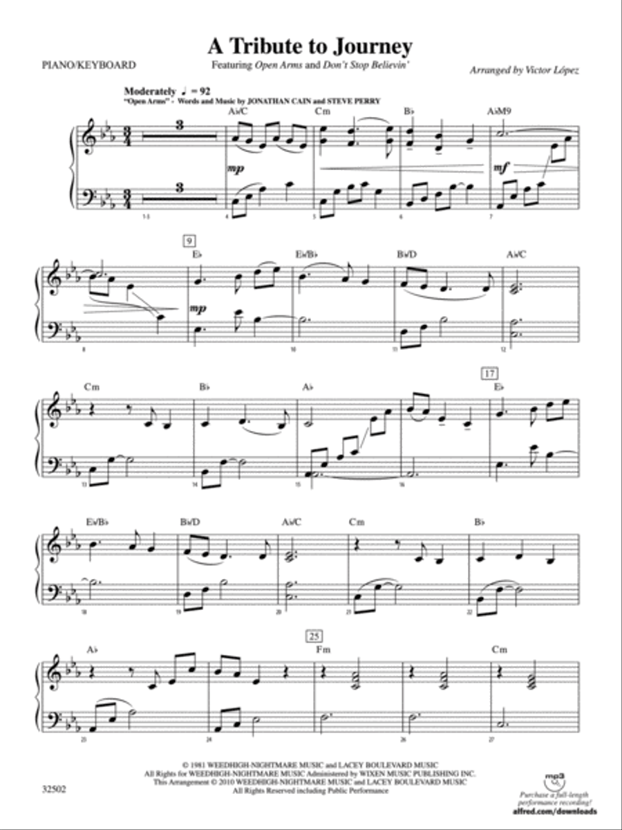A Tribute to Journey: Piano Accompaniment Concert Band scores gallery preview page 1