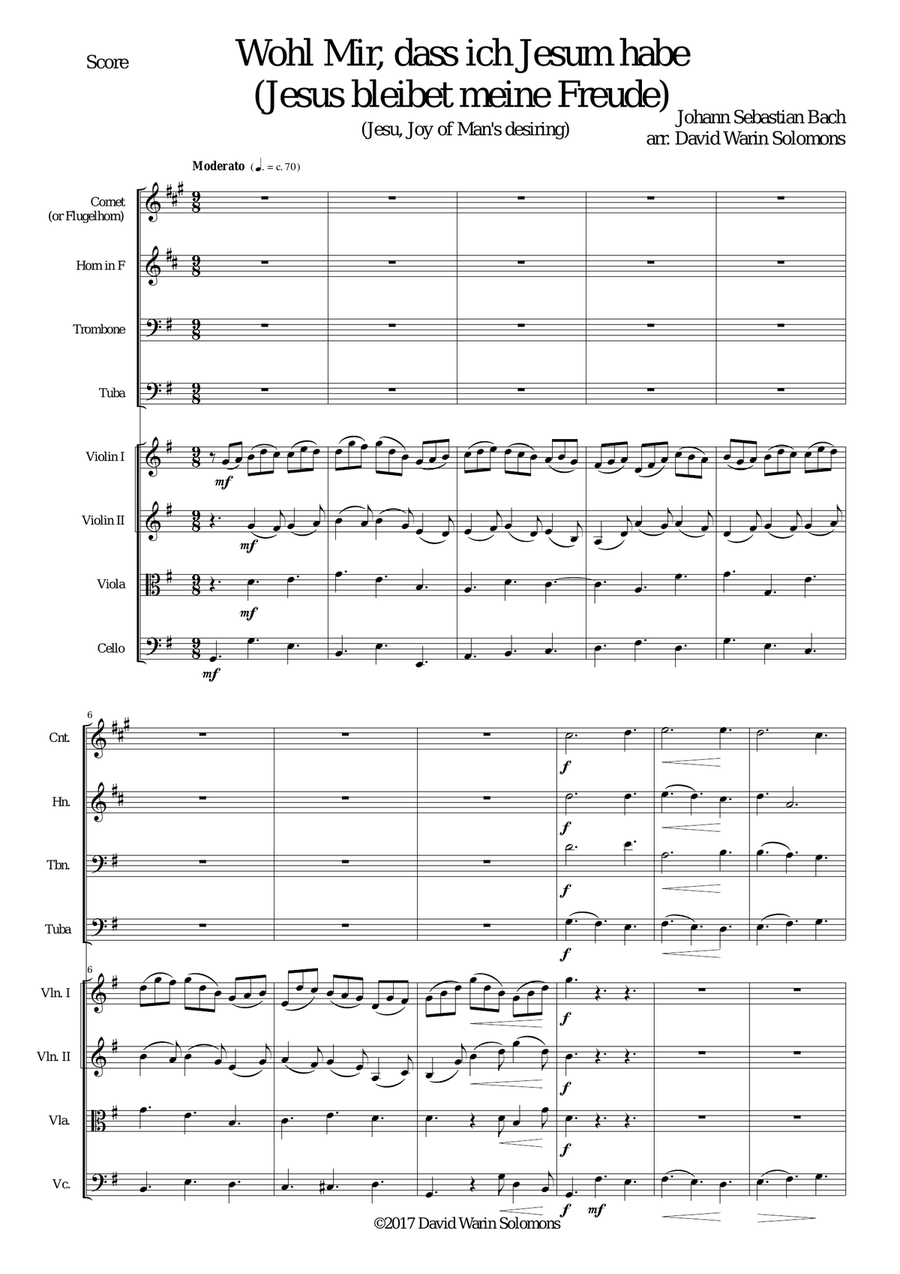 Wohl mir dass ich Jesum habe (Jesu joy of man's desiring) for brass quartet and strings Brass Quartet scores gallery preview page 1