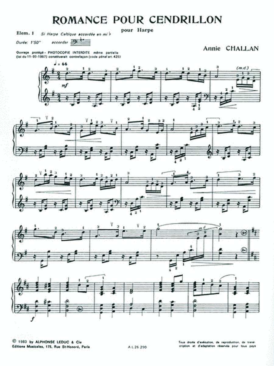 Romance Pour Cendrillon (harp Solo)