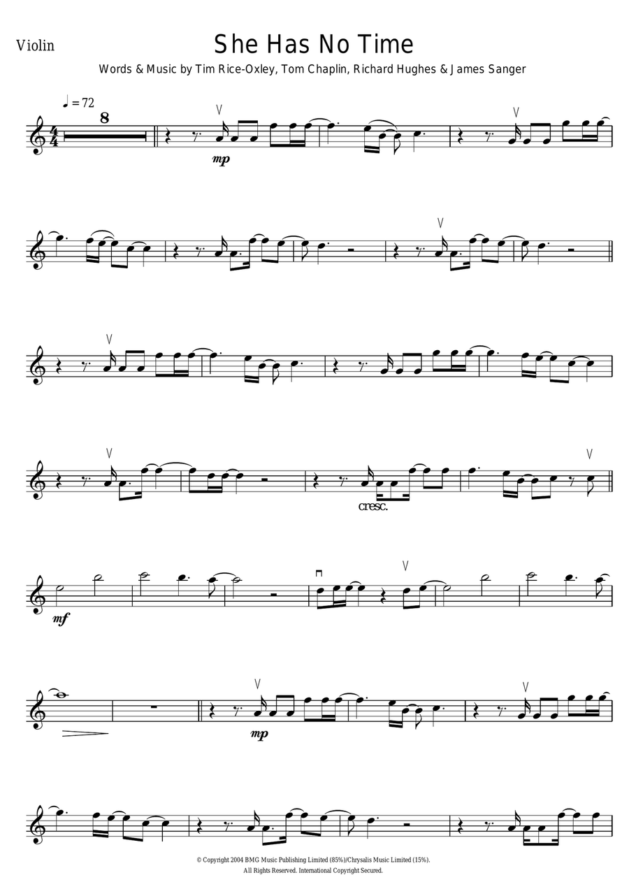 She Has No Time Violin Solo scores gallery preview page 1