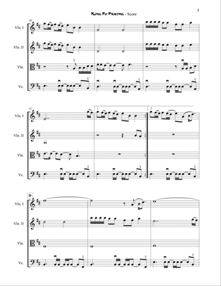 Kung Fu Fighting String Quartet scores gallery preview page 5
