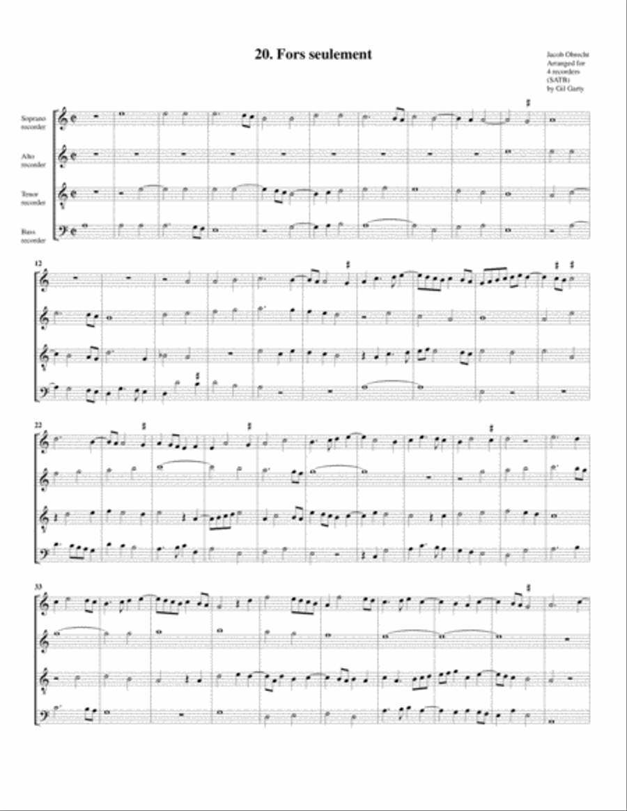 Fors seulement (arrangement for 4 recorders) Small Ensemble scores gallery preview page 1
