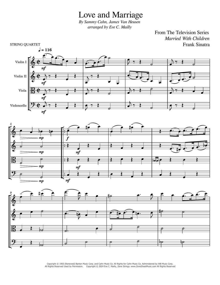 Love And Marriage String Quartet scores gallery preview page 1