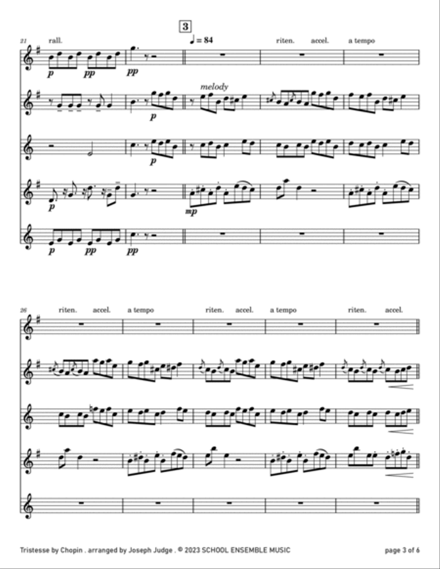 Tristesse by Chopin for Saxophone Quartet in Schools Saxophone Quartet scores gallery preview page 3