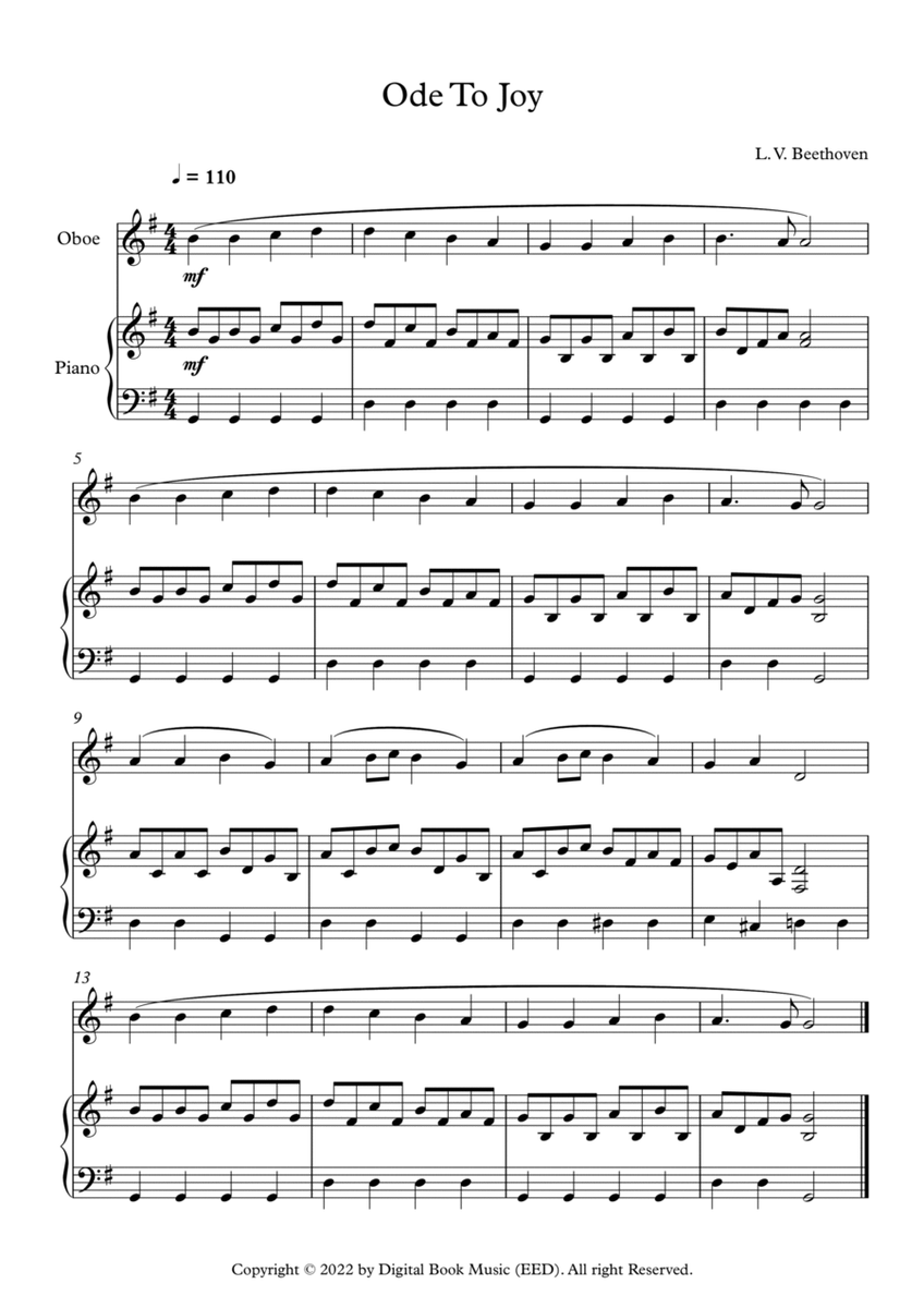 Ode To Joy - Ludwig Van Beethoven (Oboe + Piano) image number null
