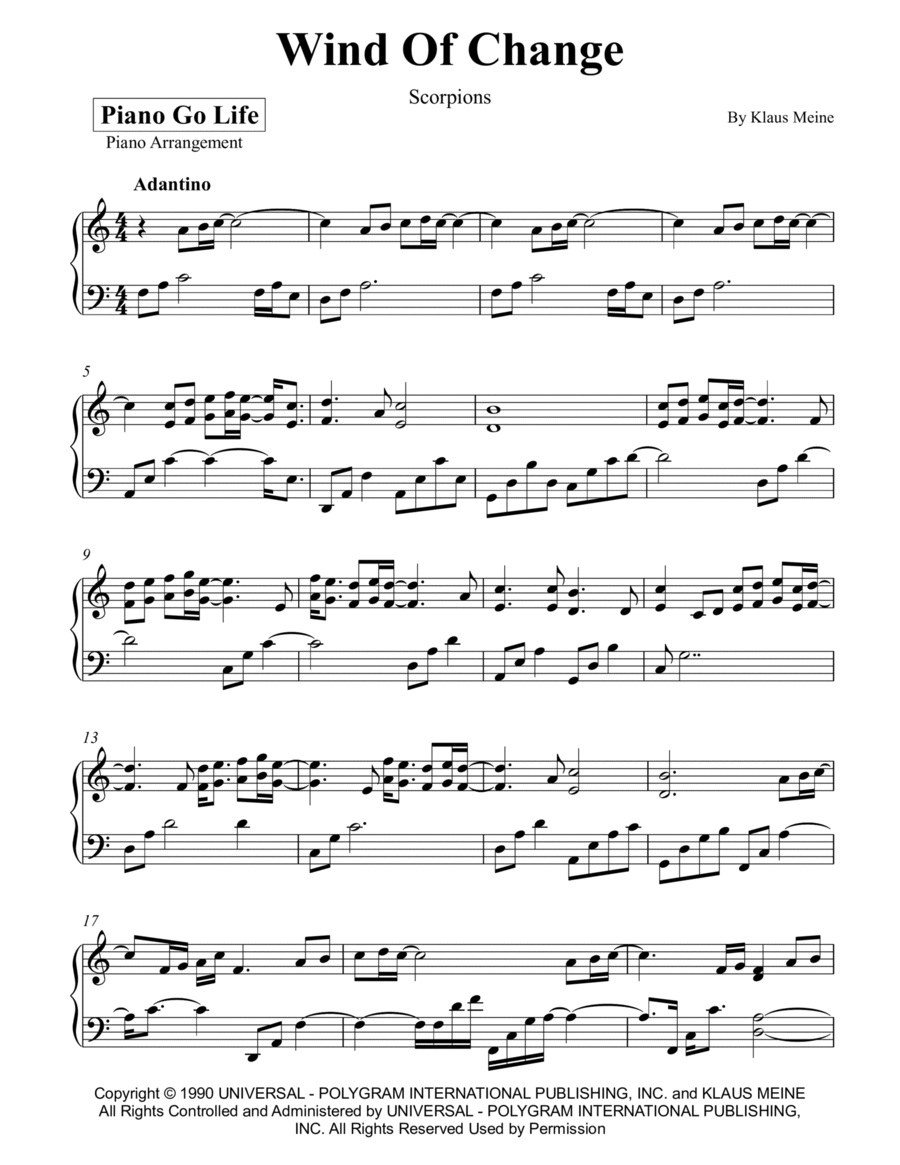 Wind Of Change Piano Solo scores gallery preview page 1