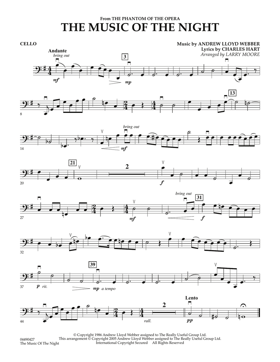 The Music of the Night (from The Phantom of the Opera) - Cello String Quartet scores gallery preview page 1