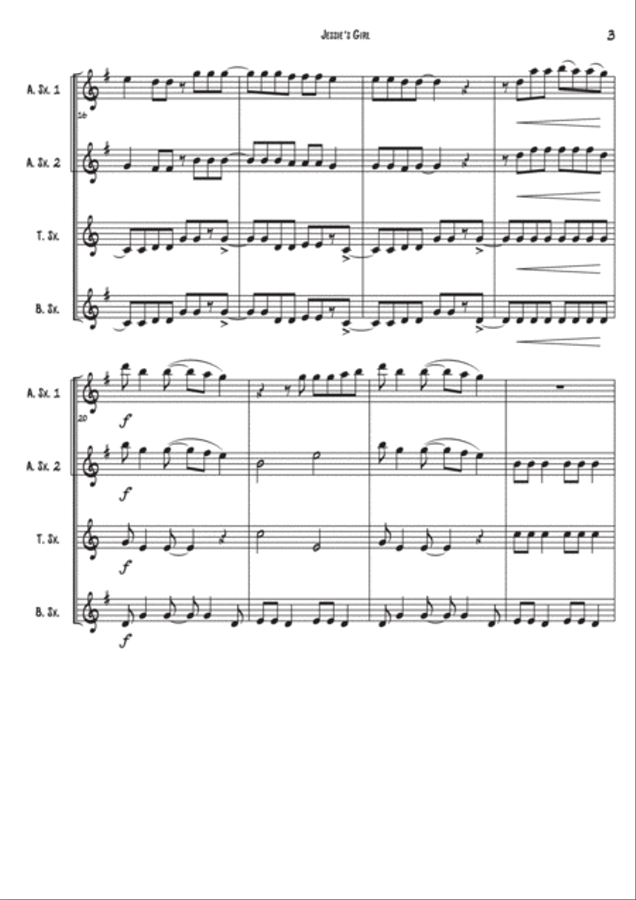 Jessie's Girl Woodwind Quartet scores gallery preview page 3