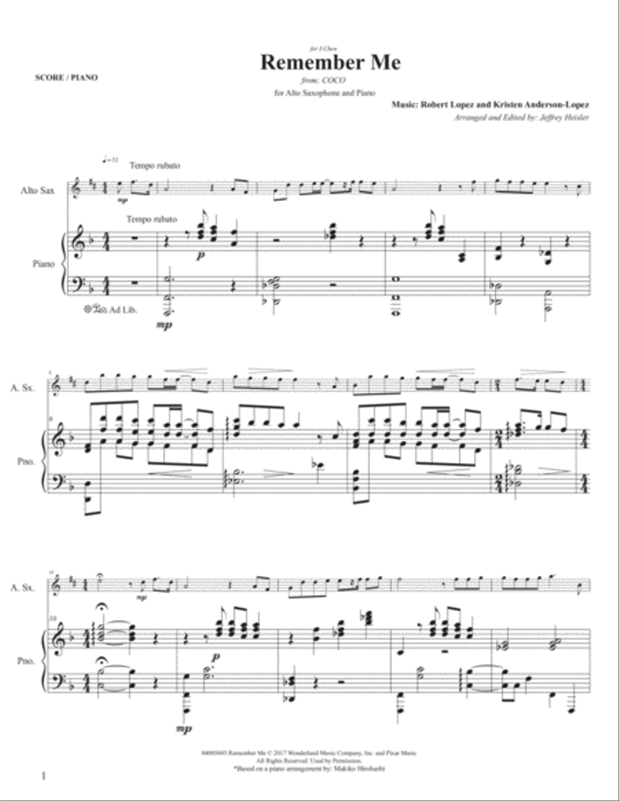 Remember Me (lullaby) Alto Saxophone scores gallery preview page 3