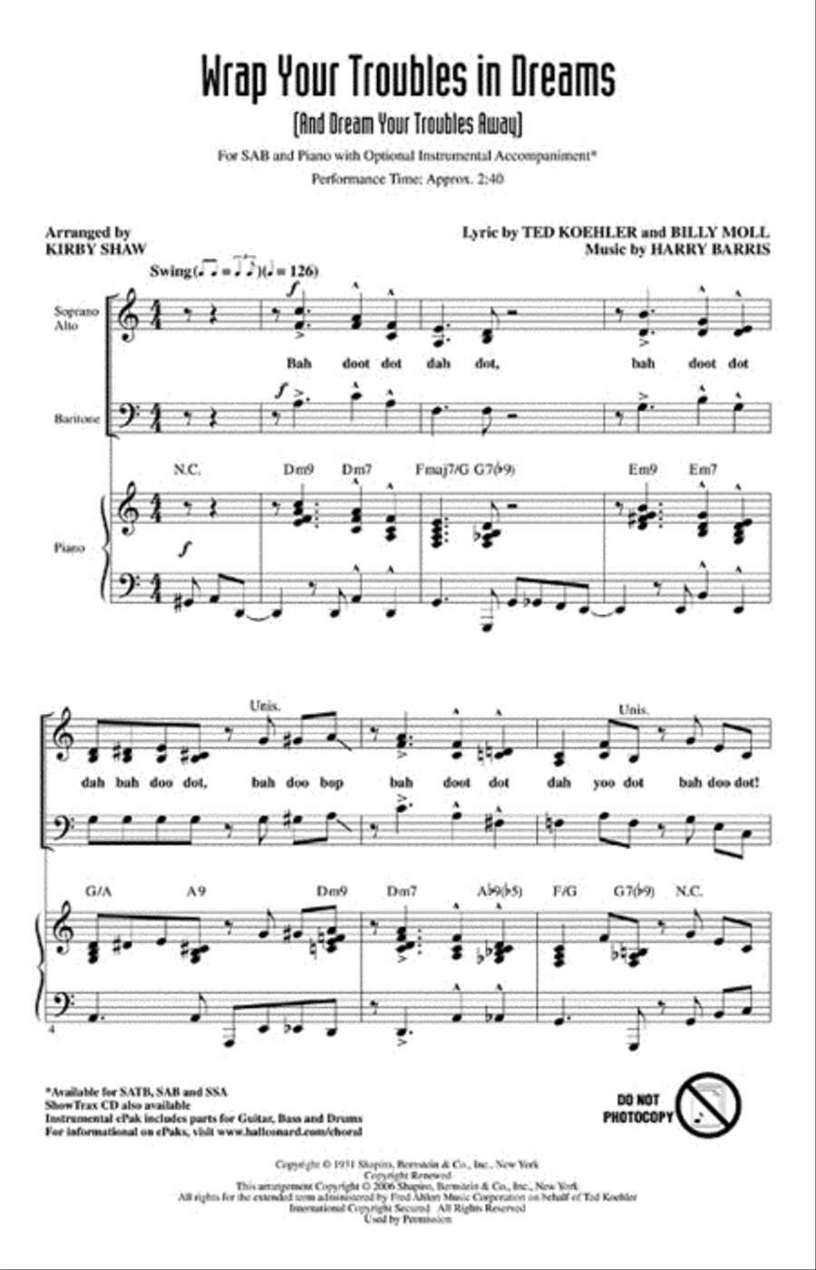 Wrap Your Troubles In Dreams (And Dream Your Troubles Away) 3-Part scores gallery preview page 2