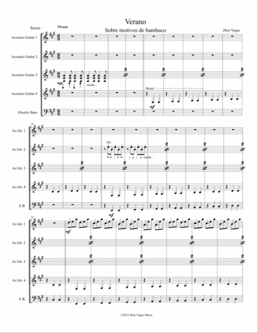 Verano - 4 Guitars & Electric Bass Small Ensemble scores gallery preview page 2