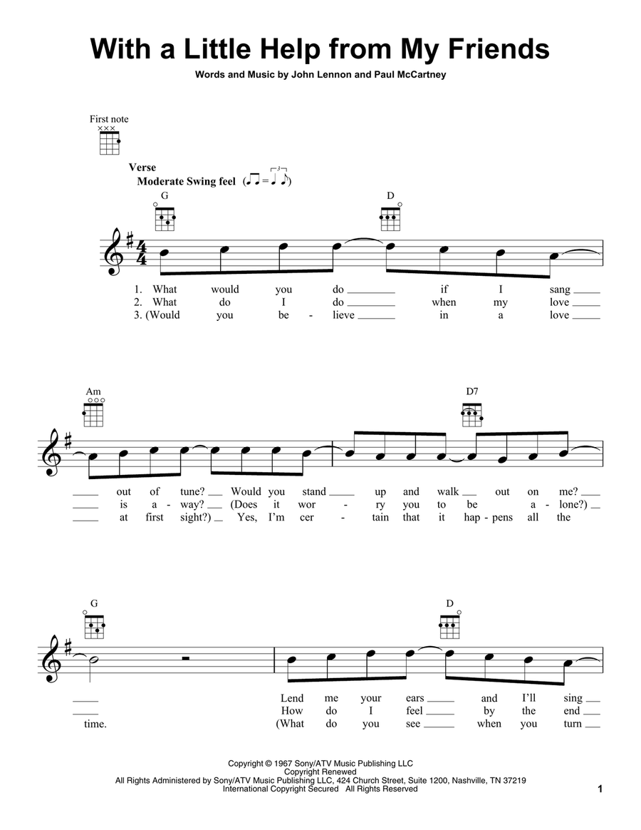 With A Little Help From My Friends Ukulele scores gallery preview page 1