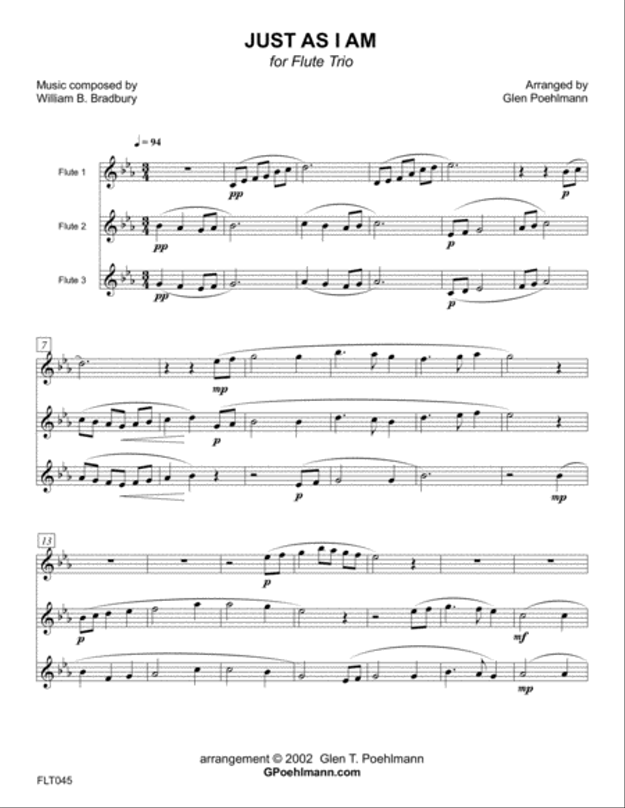 JUST AS I AM - unaccompanied FLUTE TRIO Flute Trio scores gallery preview page 1