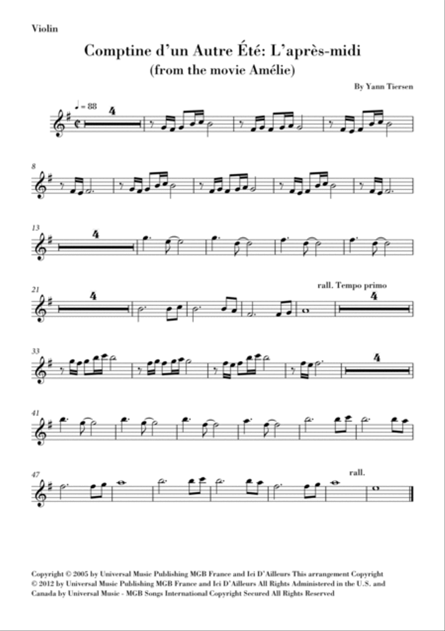 Comptine D'un Autre Été: L'après-midi Violin Solo scores gallery preview page 5