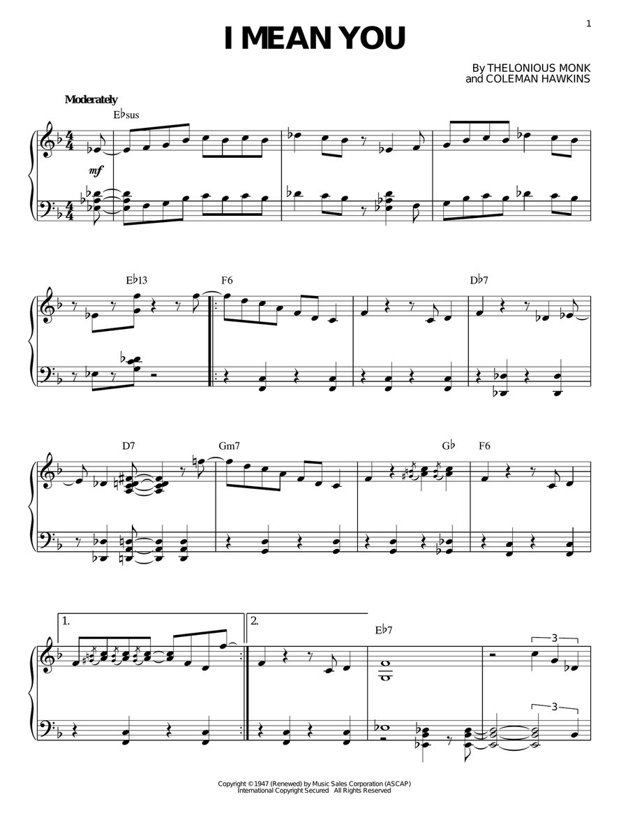 I Mean You I Mean You Piano Solo scores gallery preview page 1