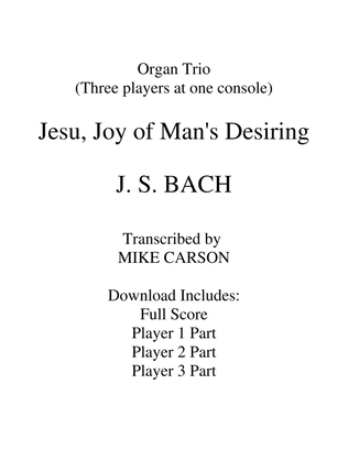"Jesu, Joy of Man's Desiring" for ORGAN TRIO (3 players at the same console)