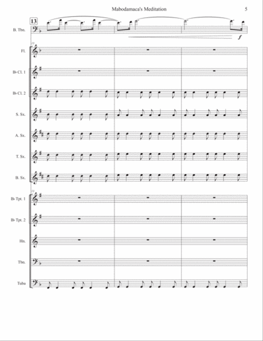 Mabodamaca's Meditation For Bass Trombone and Small Wind Ensemble Concert Band scores gallery preview page 6