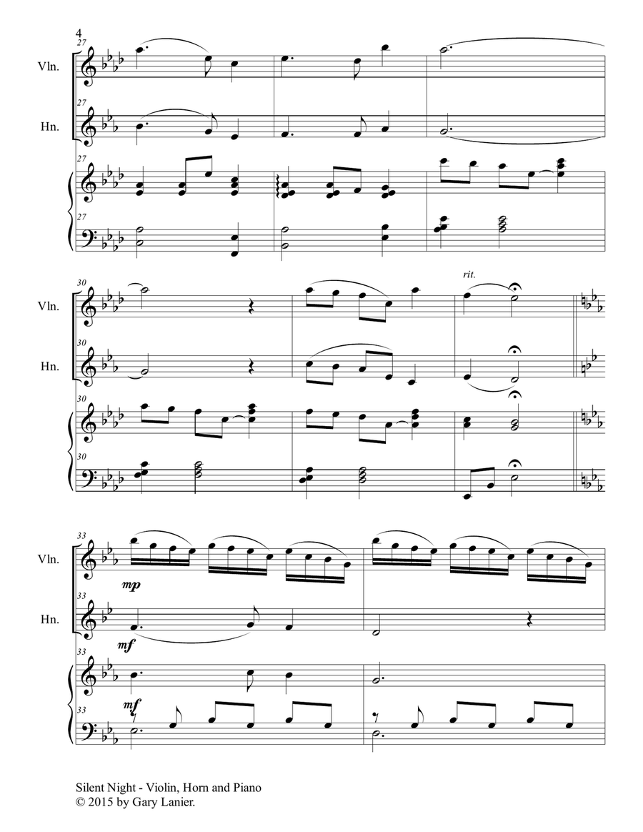 Gary Lanier: SILENT NIGHT (Trio – Violin, Horn in F & Piano with Score & Parts) Small Ensemble scores gallery preview page 5