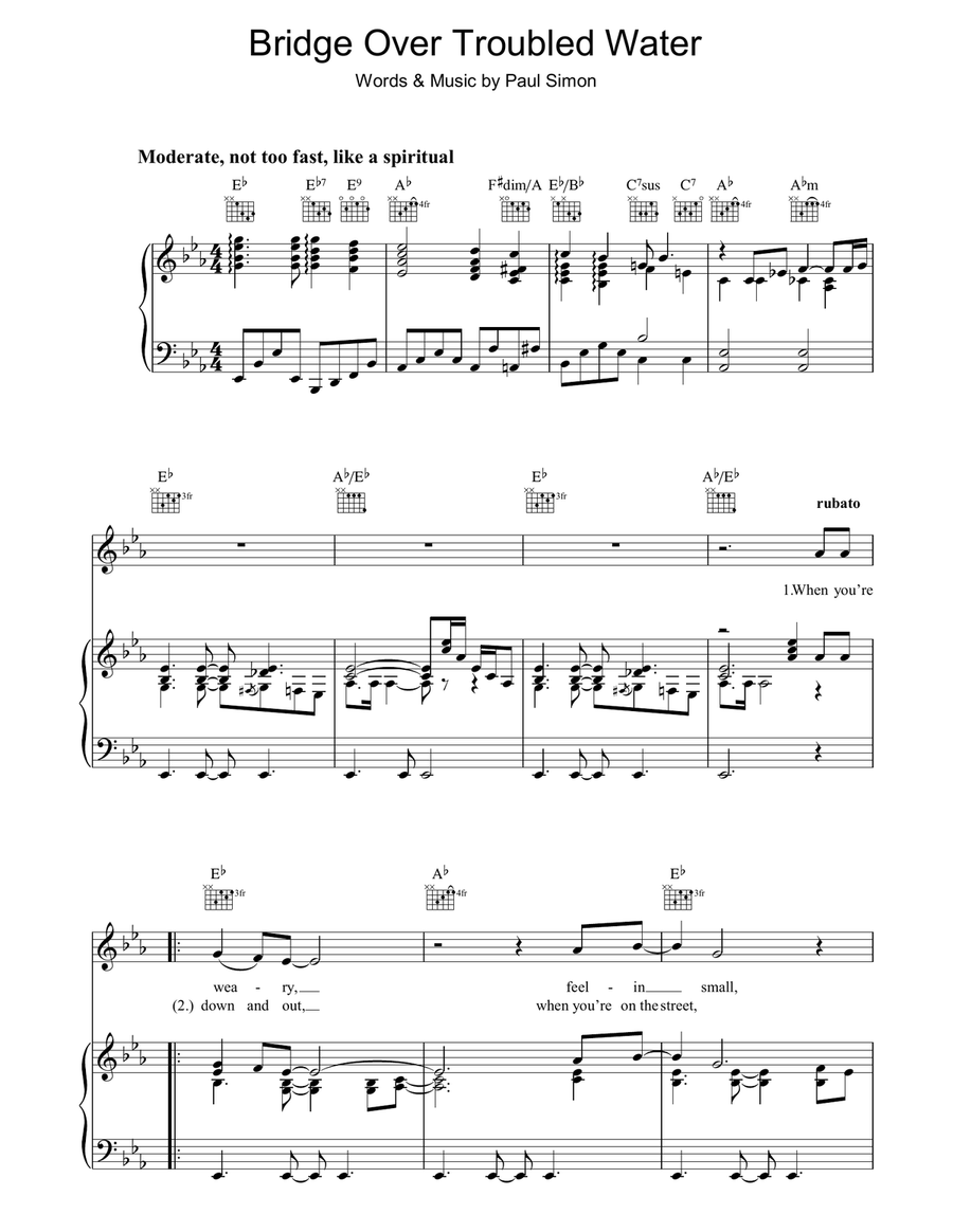 Bridge Over Troubled Water Piano, Vocal, Guitar scores gallery preview page 1