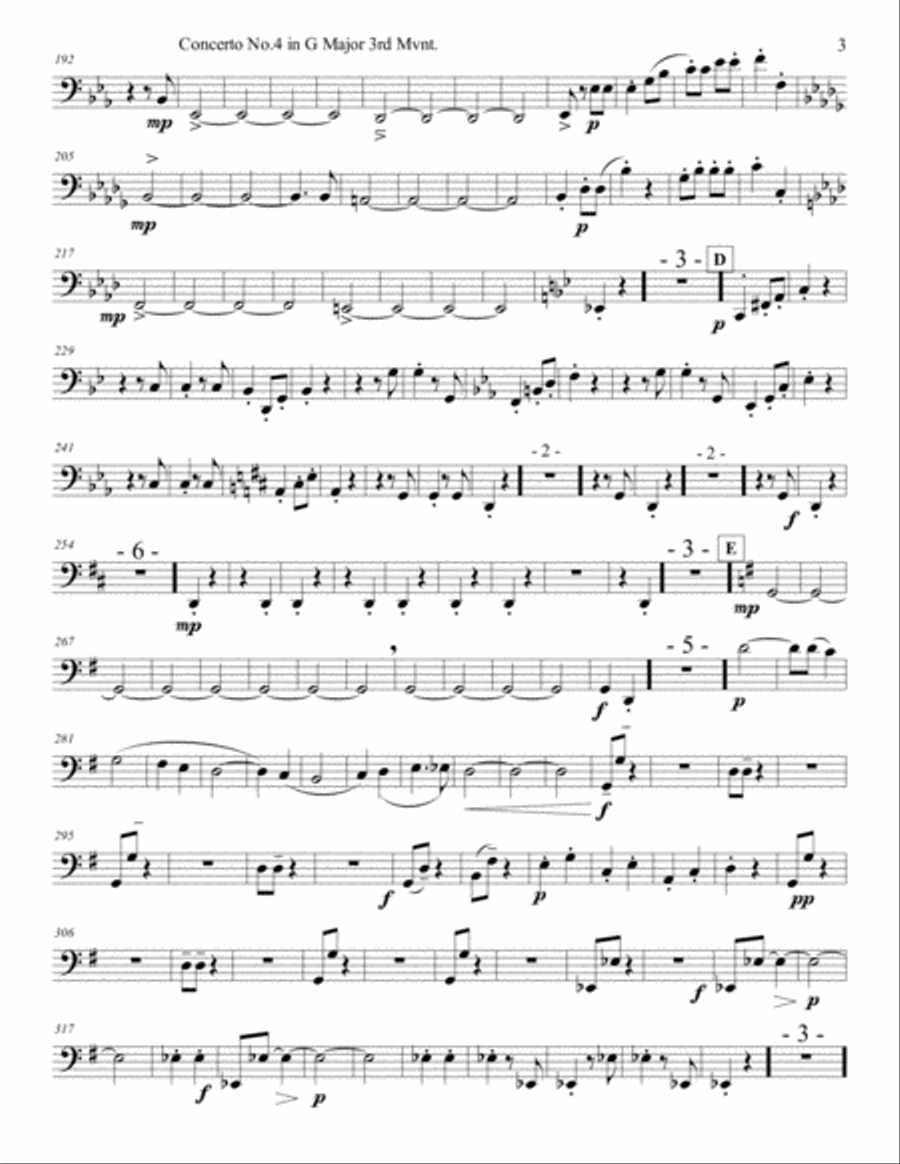 Concertos for Five Beethoven 4th Piano Concerto in G arr. for String Quartet 3rd Mmvnt. string parts Piano Quintet scores gallery preview page 3