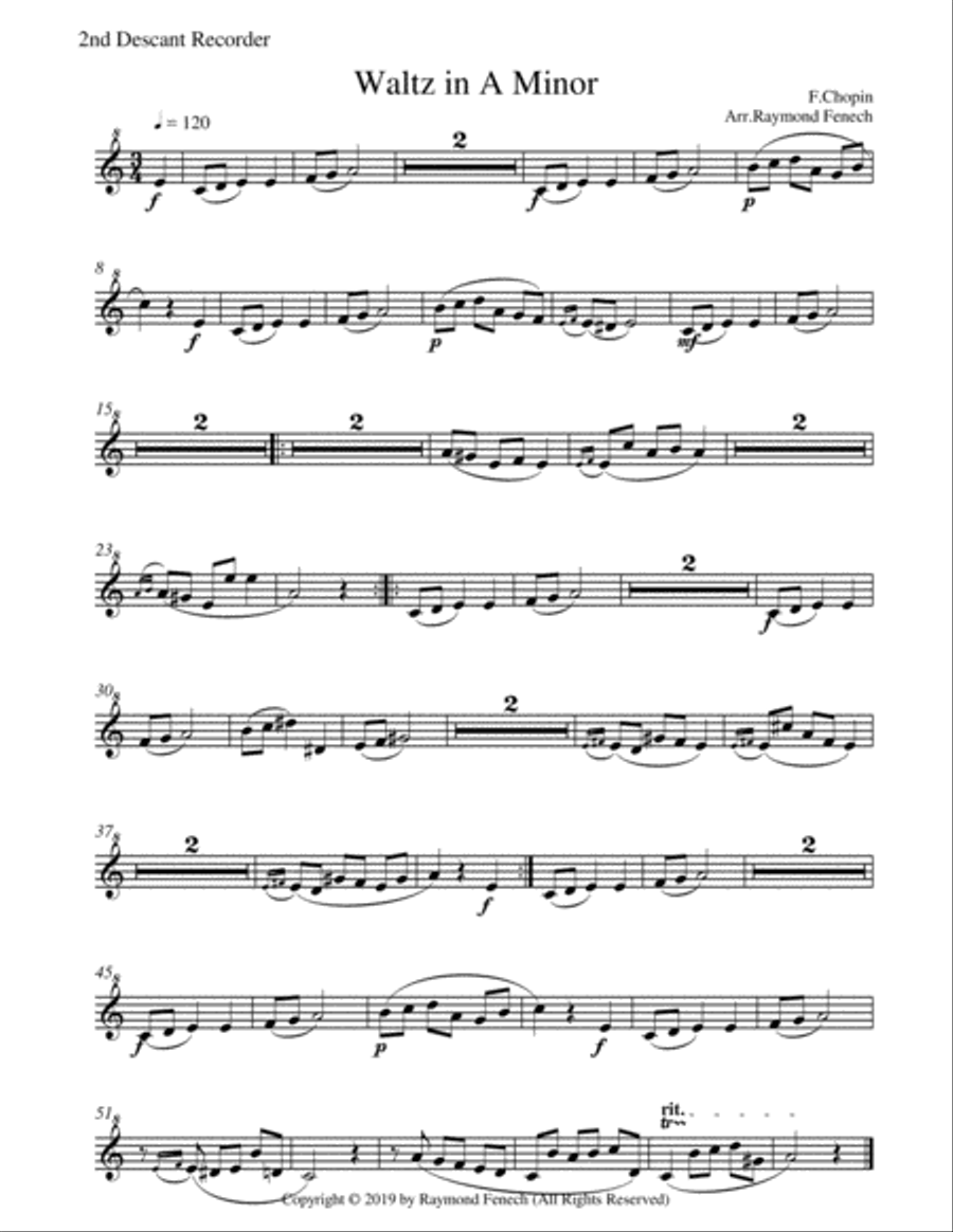Waltz in A Minor (Chopin) - 2 Descant Recorders and Piano - Chamber music Woodwind Duet scores gallery preview page 4